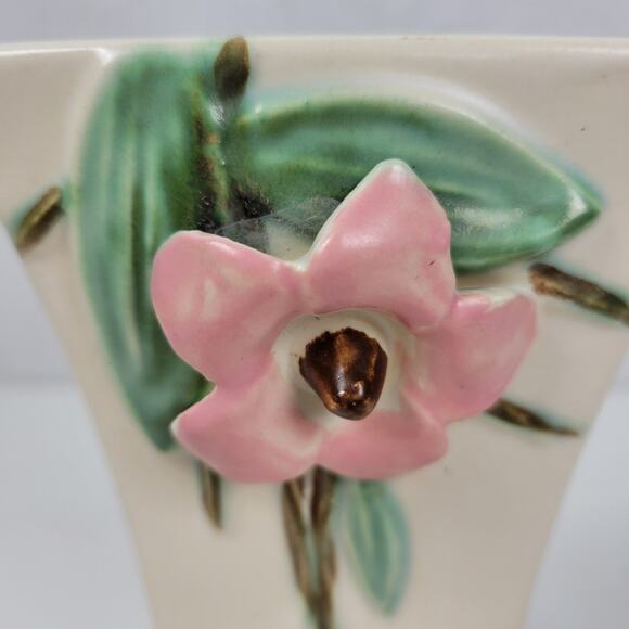 Vintage McCoy Pottery Blossom Time Flower Vase 6.5" Cream Pink 3D Art - Picture 10 of 12